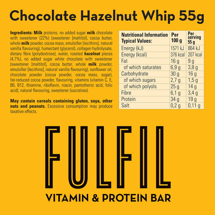 Fulfil Nutrition Vitamin \u0026 Protein Bar 15x55g Hazelnut Whip