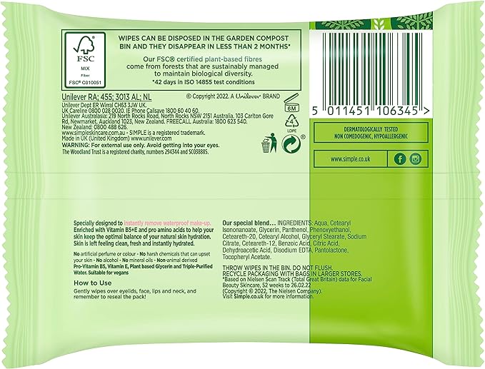 Simple Kind To Skin Cleansing Facial Wipes