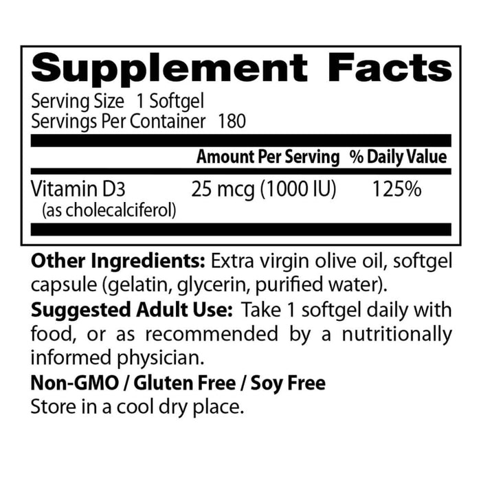 Doctor's Best Vitamin D3 25 mcg (1,000 IU) 180 Softgels | Premium Supplements at HealthPharm.co.uk