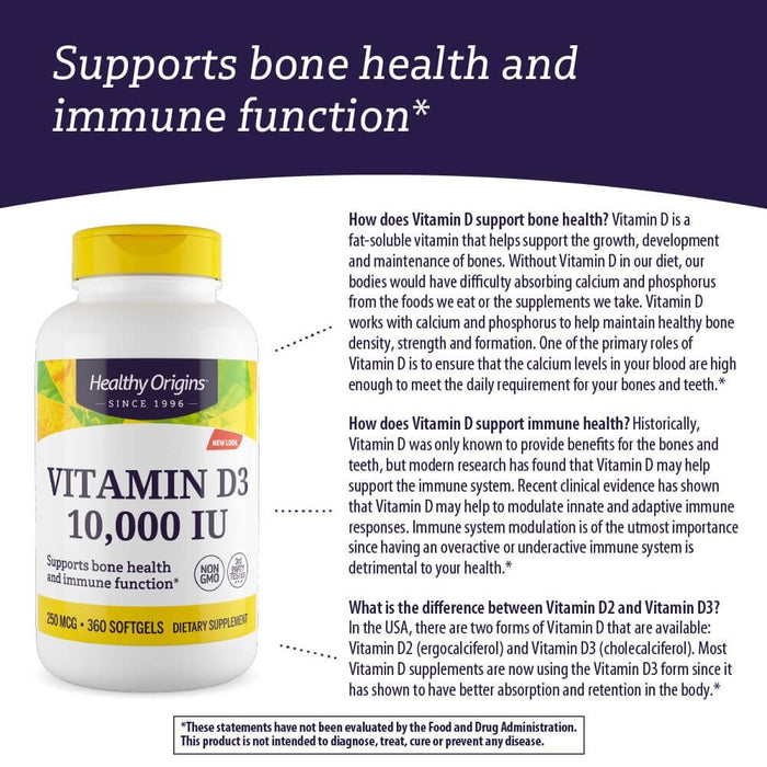 Vitamin D3 10,000iu 360 Softgels from Healthy Origins