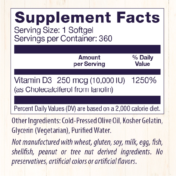 Vitamin D3 10,000iu 360 Softgels from Healthy Origins