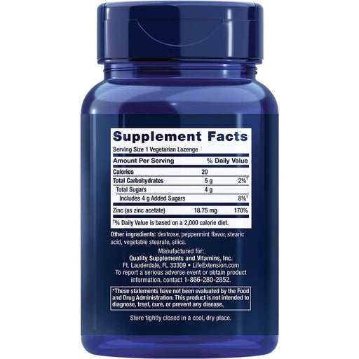 Life Extension Enhanced Zinc Lozenges (Peppermint) 30 Vegetarian Lozenges | Premium Supplements at HealthPharm.co.uk