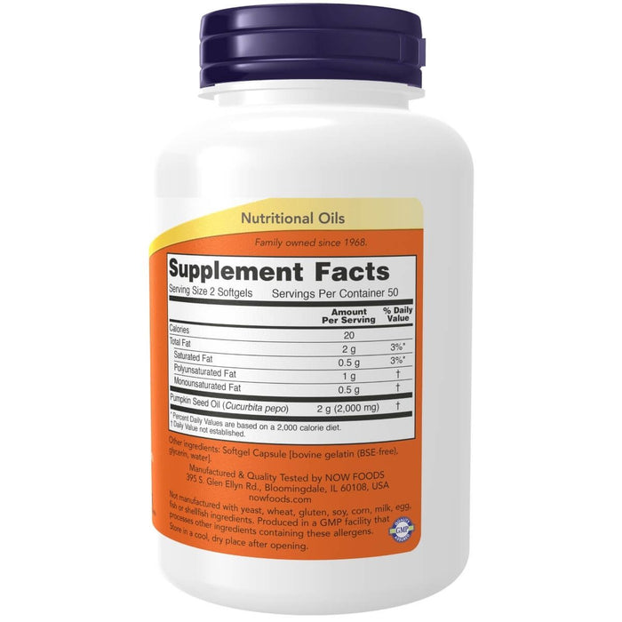 NOW Foods Pumpkin Seed Oil 1000 mg 100 Softgels | Premium Supplements at HealthPharm.co.uk