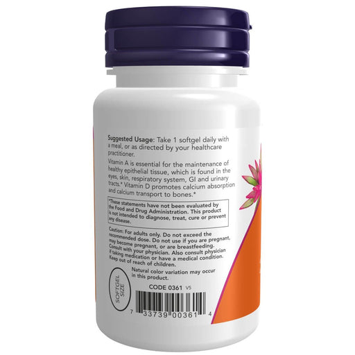 NOW Foods Vitamin A &amp; D3 25,000/1,000 IU 100 Softgels | Premium Supplements at HealthPharm.co.uk