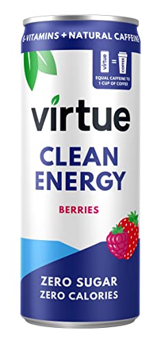 Virtue Clean Energy - Natural Energy Drink - Sugar Free Zero Calories Vegan Keto Friendly Gluten Free Vitamin B (Berries 12 x 250ml)