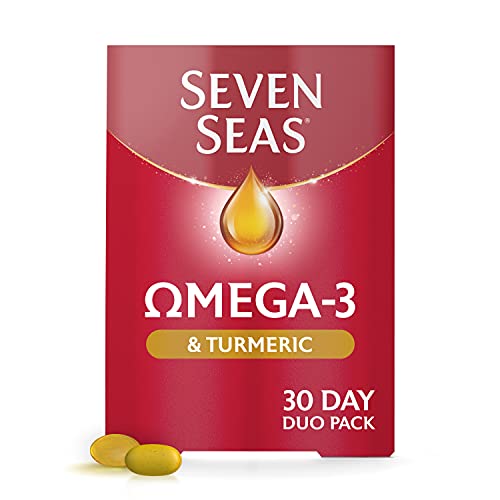 Omega 3 Plus Turmeric by Seven Seas, Omega-3 Supplement Supporting Brain, Heart, Vision, With Vitamin D, Plus Turmeric, 30 Capsules + 30 Tablets