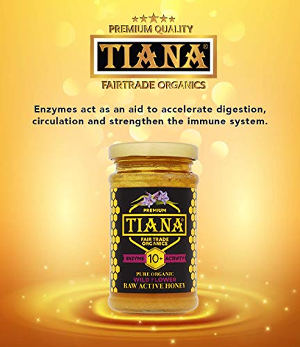 TIANA® Fairtrade Organics Raw Active Wildflower Honey | Enzyme Diastase Activity 10+ | 250 g | Therapeutic | High Enzymes | High Polyphenols | Immune Support | Digestion | Cold and Flu