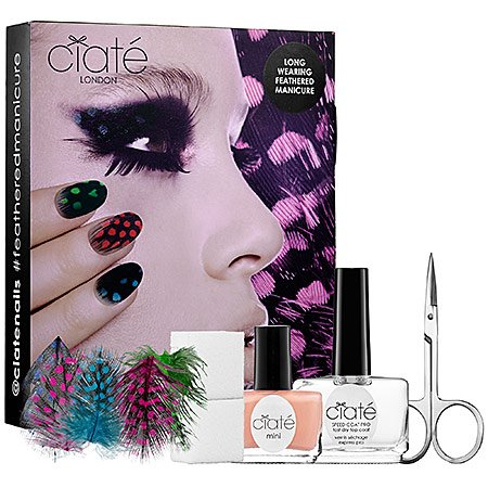 Ciate Feathered Manicure All A Flutter Gift Set 5ml Ivory Queen Nail Polish + 13ml Speed Coat Pro + Scissors + Nail File Block + Genuine Feathers