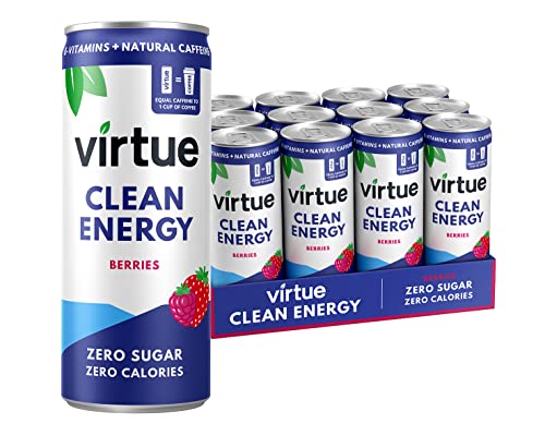 Virtue Clean Energy - Natural Energy Drink - Sugar Free Zero Calories Vegan Keto Friendly Gluten Free Vitamin B (Berries 12 x 250ml)