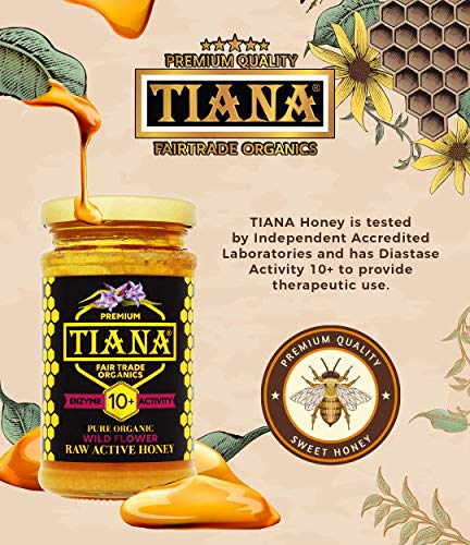 TIANA® Fairtrade Organics Raw Active Wildflower Honey | Enzyme Diastase Activity 10+ | 250 g | Therapeutic | High Enzymes | High Polyphenols | Immune Support | Digestion | Cold and Flu