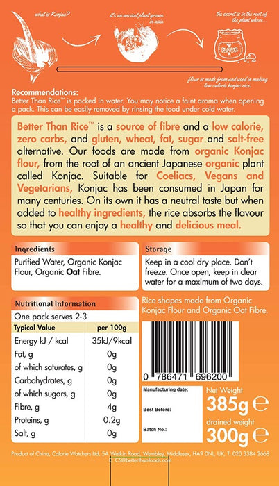 Better Than Foods Organic Konjac Rice, 385g Meilleur que les aliments  organiques Konjac Rice, 385g
