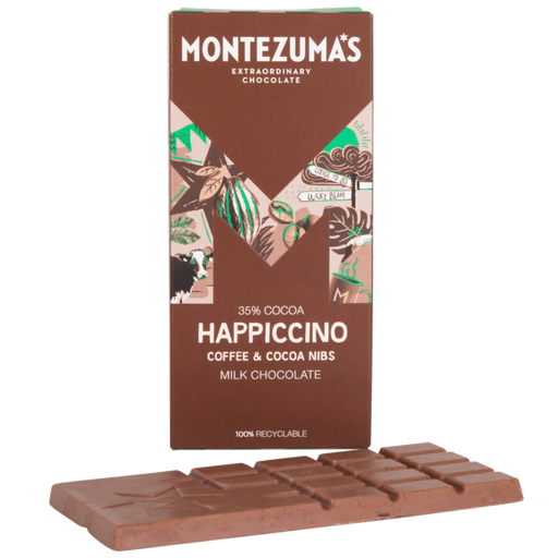 Montezuma's Happiccino 35% Cocoa Milk Chocolate with Coffee & Cocoa Nibs Bar 90g